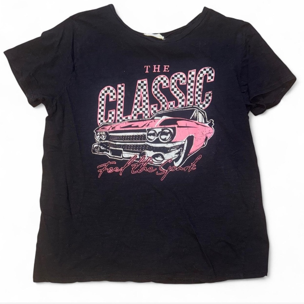 Altar’d State Black Graphic Tee Large Pink Classic Car